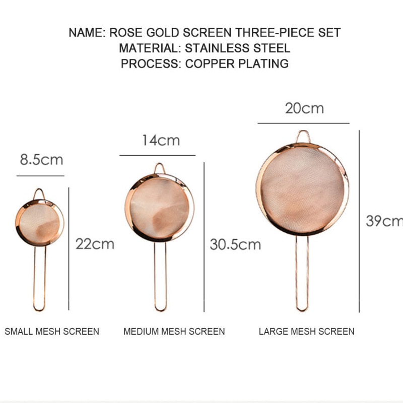 Passoire acier inoxydable or Rose à manche Long | Maille d'écran en acier inoxydable, farine à Long manche, passoire à huile de cuisson, passoire filtre de cuisine, outil de cuisson