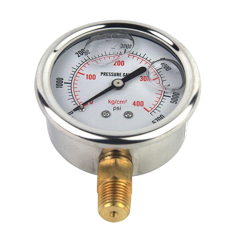 Stainless Steel Hydraulic Liquid Filled Oil Pressure Gauge 0-5000 PSI with Brass Internals