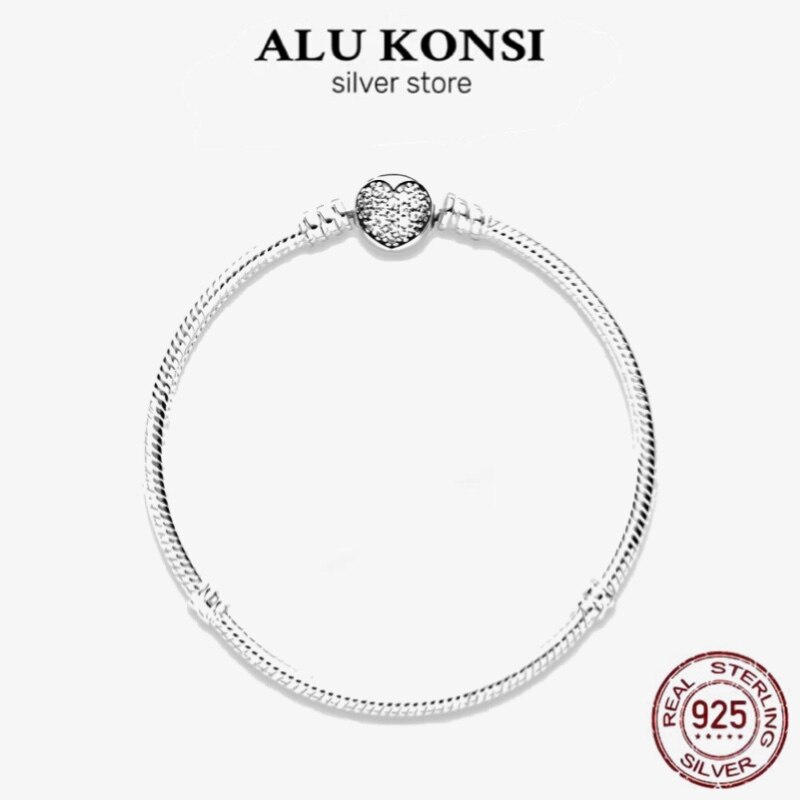 Echtes armband aus 100% 925 sterlingsilber-pfannen, liebesherz-armband für damen, passend für originellen diy-charm-schmuck