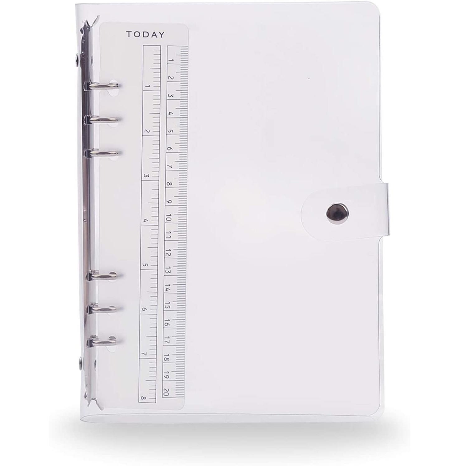 A5 /A6 Transparent 6 Ring Binder Cover Clean Soft PVC for Refillable Notebook Shell with Snap Closure and 1 Ruler