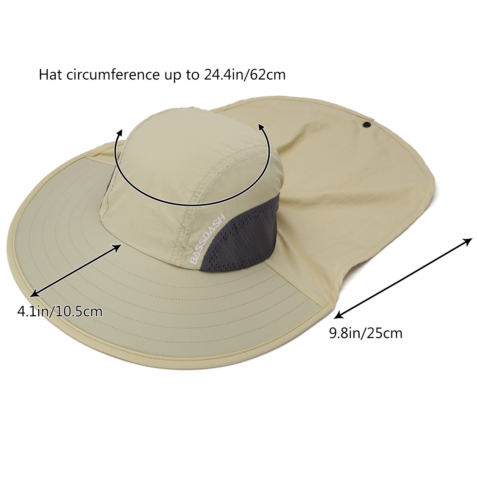 BASSDASH-Sombrero de Sol de ala ancha Unisex, resistente al agua, con solapa de cuello grande, ajustable, para pesca, transpirable