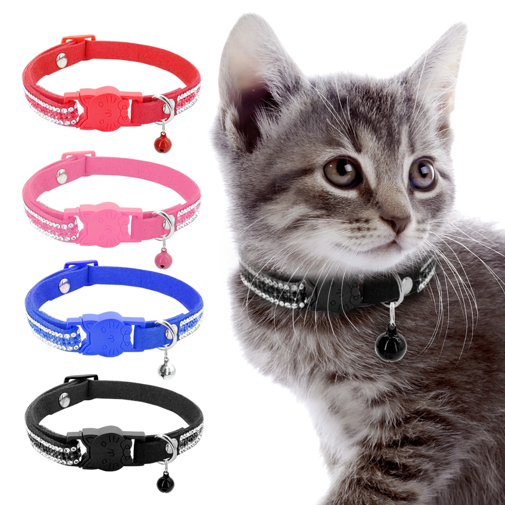 Kat krave med klokke hurtig frigivelse killing katte krave rhinestone sikkerhed kæledyr kraver til chihuahua yorkshire kat tilbehør