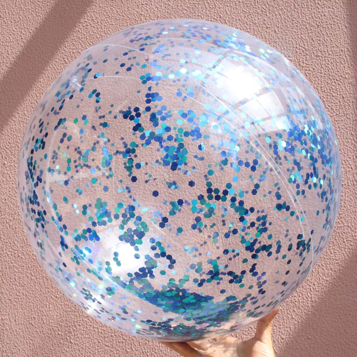 Style Transparent PVC Ball Water Toys Photographic Prop Inflatable Colored Sequins Beach Ball: 60 Cm Blue Sequin Send Hand Pump