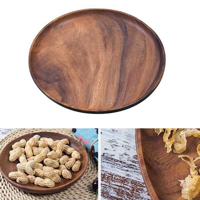 Acacia Solid Wood Round Dried Fruit Tray Wooden Small Tea Tray Dessert