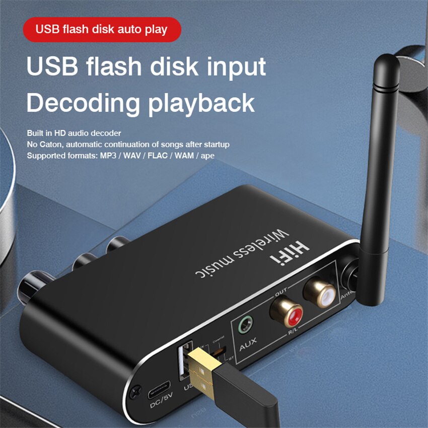 Bluetooth 5.0 Receiver Remote Control Wireless Adapter Digital to Analog Audio Converter Optical Coaxial to 3.5mm AUX Jack 2RCA