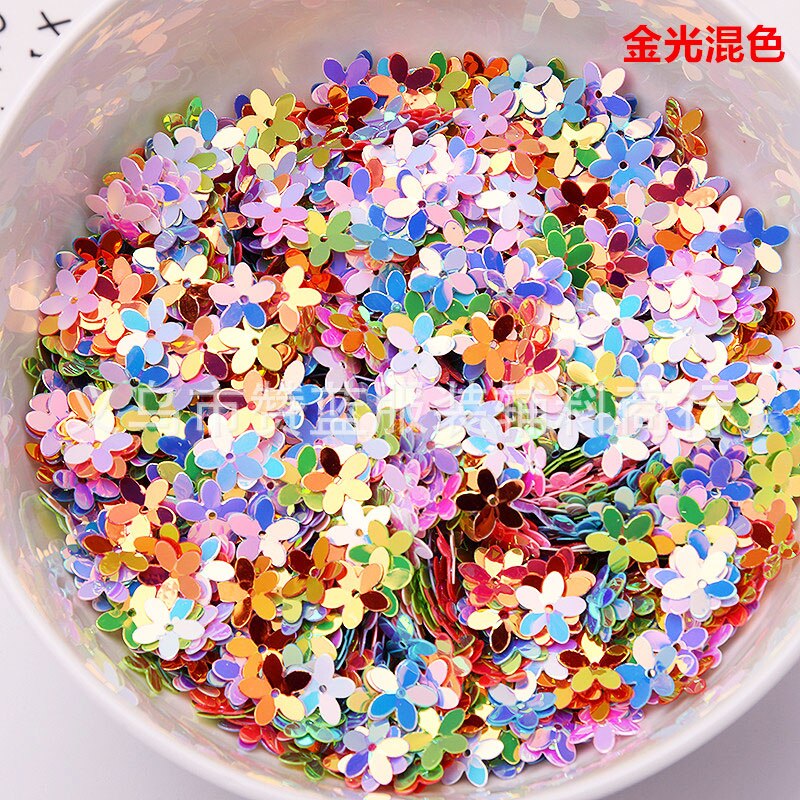 Goud Glitter Sequin Diy Handgemaakte 10Mm Drie-Dimensionale Klaver Bloem Kralen Kralen Bruiloft Schoonheid Kleding Accessoires Pailletten