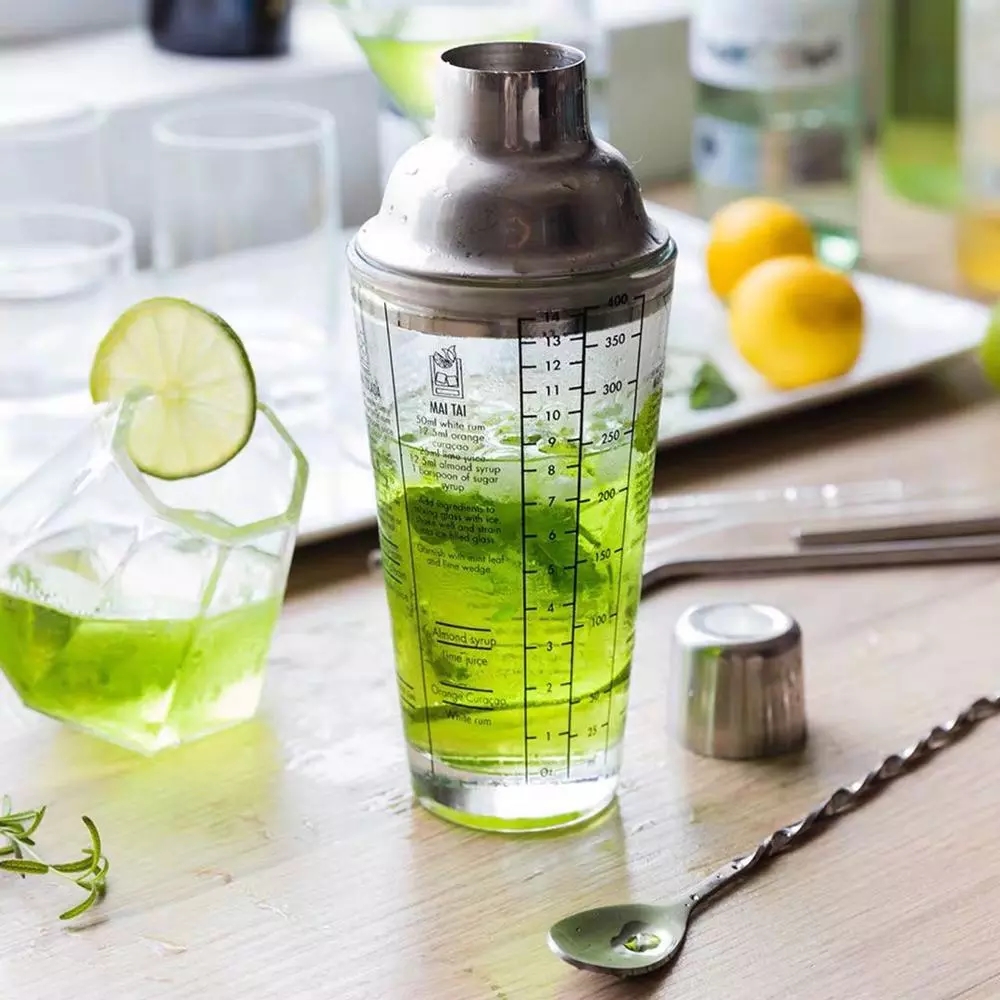 400ml flask mix master glas transparent skala cocktail shaker 304 av rostfritt stål bar och glas shaker bar verktyg