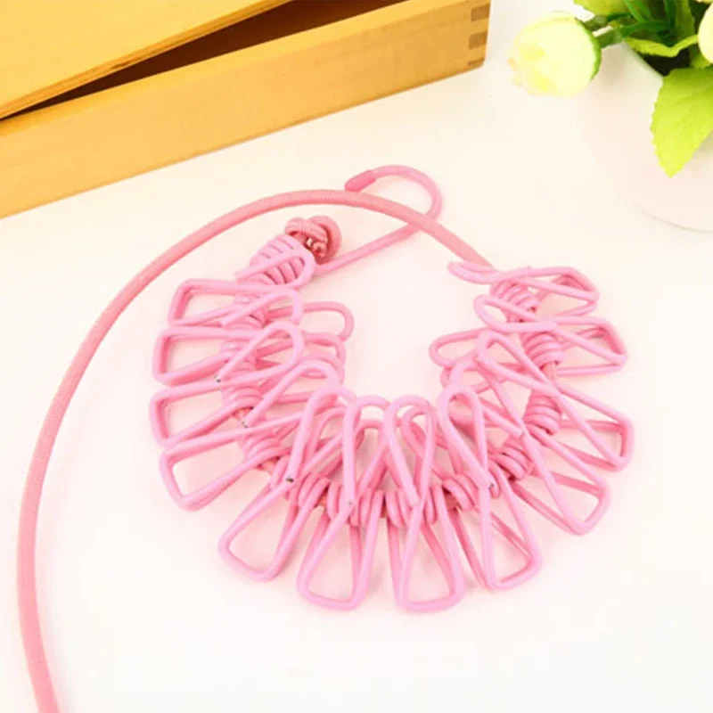 Portable Clothing Clothesline with 12 Clips Retractable Laundry Dryer Clothes Rope Drying Rack Cloth Hanging Line for Outdoor: Pink