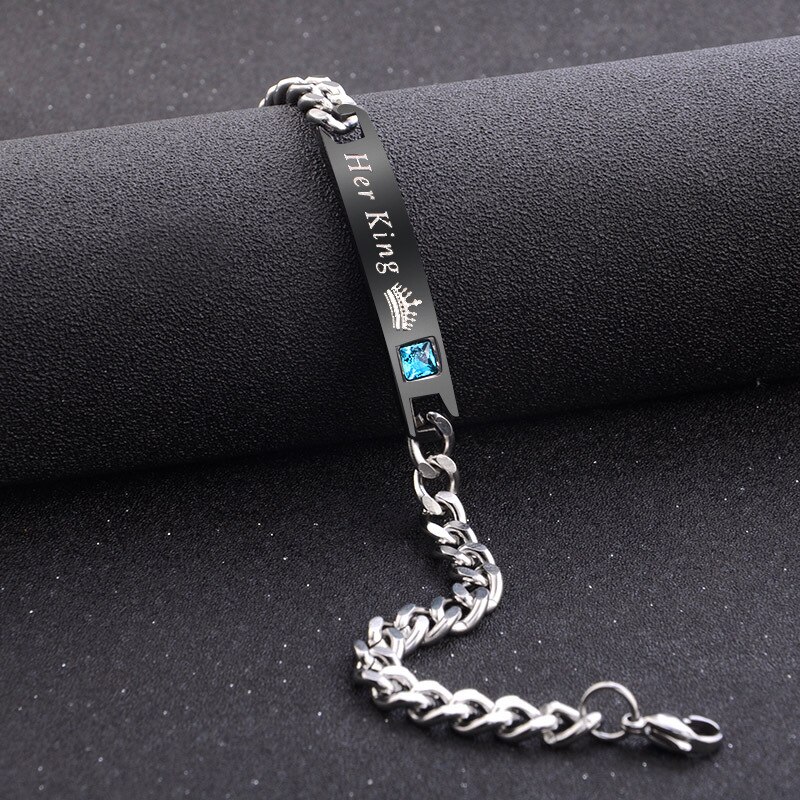 Diy amantes pulseira sua rainha seu rei sua besta sua beleza de aço inoxidável strass coroa charme casal pulseira presente: her King-men
