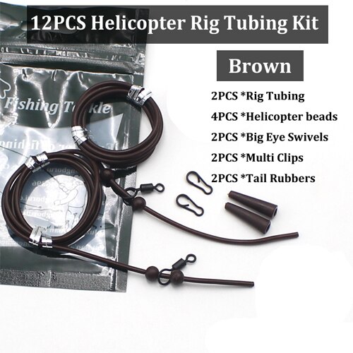 2 sett pre rigget rigg rør til helikopter chod rigg satt opp chod hår rigger stort ødu svingbart karpe fiskeutstyr lenker tilbehør: 2 sett brun
