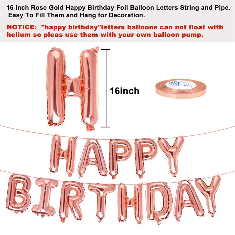 Rosa guld tema grattis på födelsedagen bokstäver fest dekoration folie ballonger set baby shower ballong firande dekor tillbehör