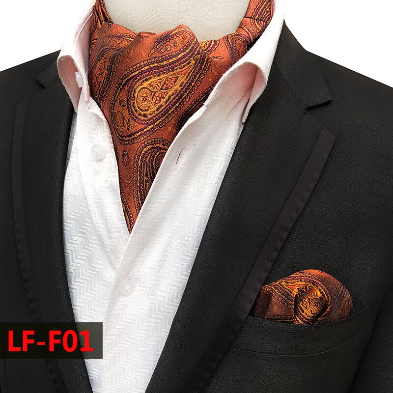 Mans Vintage 100% seda Ascot corbata set de bolsillo a cuadros de lujo Mans Paisley flor corbata pañuelo para hombres: LF-F01