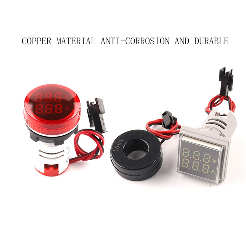 22mm okrągły kwadrat podwójna lampa doprowadziło wskaźnik pilot LightDigital woltomierz amperomierz 0-100A wzmacniacz napięcie wolt miernik testowy AC 20-500V