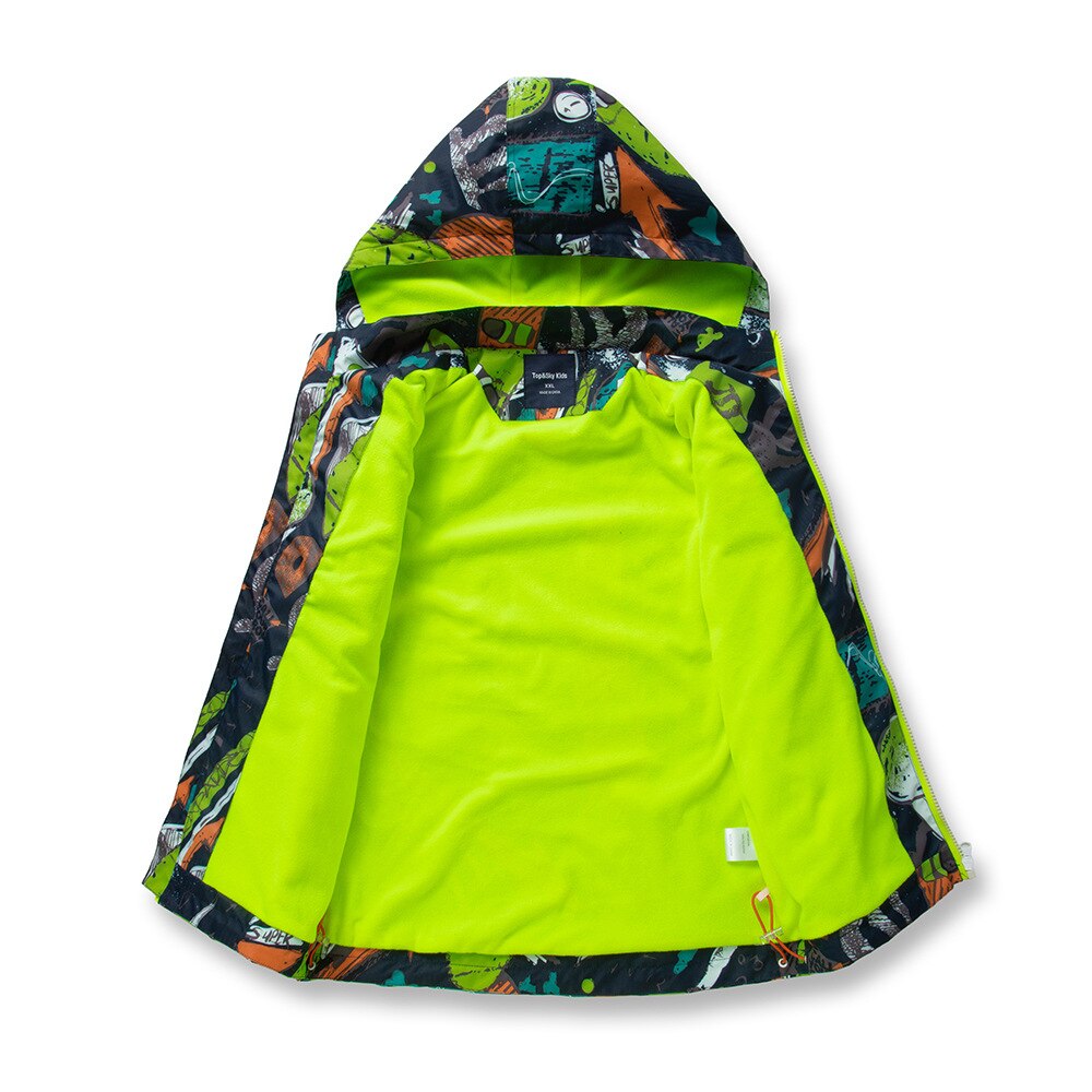 Casual Street Graffiti Printing Waterproof Child Coat Fleece Baby Boys Jackets Children Outerwear Kids Outfits 4-12 Years Old