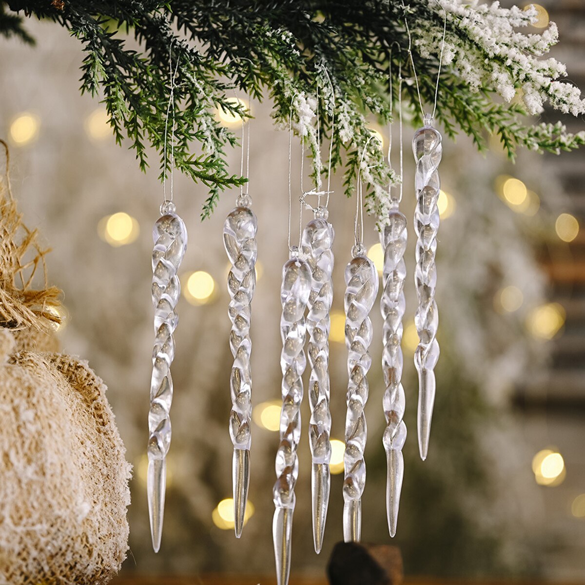 Christmas Tree Icicle Decoration Crystal Clear Icicles Hanging Ornaments for Decor: Default Title