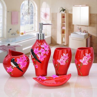Wedding Decoration Bathroom Accessories Resin Five Pieces Set Luxurious Holder Bath Gel Bottle Soap Box Toothbrush Holder Mouth: C