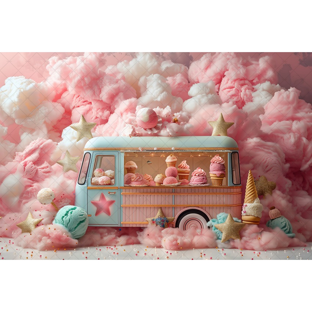 Photography Backdrop Pink Ice Cream Truck Dessert Kids Girls Birthday Poster Cake Smash Decor Background Banner Photo Studio: LIGHT BLUE / 150*200
