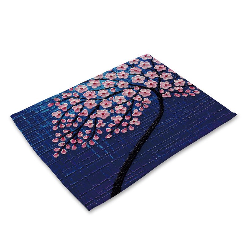 1Pcs Flower Tree Pattern Kitchen Placemat Dining Table Mat Drink Coaster Cotton Linen Pad Bowl Cup Mat 42*32cm Home Decor MP0016: Q