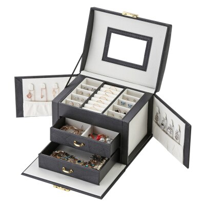 Smykkeemballage kasse kasse til smykker udsøgt makeup sag smykker arrangør container kasser graduering fødselsdag: Sort 2