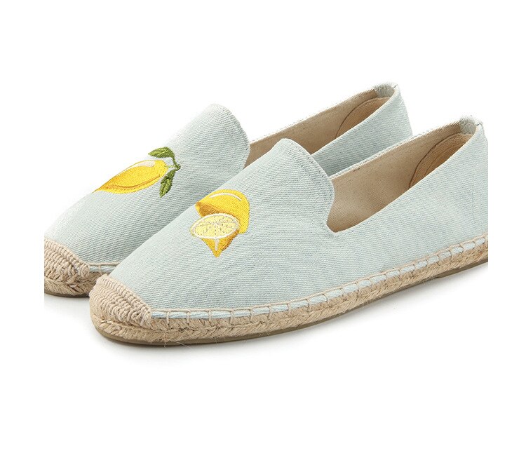 Alpargatas informales con bordado de limón para mujer, zapatos transpirables de lona de cáñamo y lino,