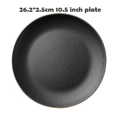 Vajilla dorada negra con borde, PARA CENA plato de cerámica, plato de arroz, ensalada, fideos, tazón para sopa, juegos de vajilla mate, herramienta de cocina: 10.5 Inch Plate