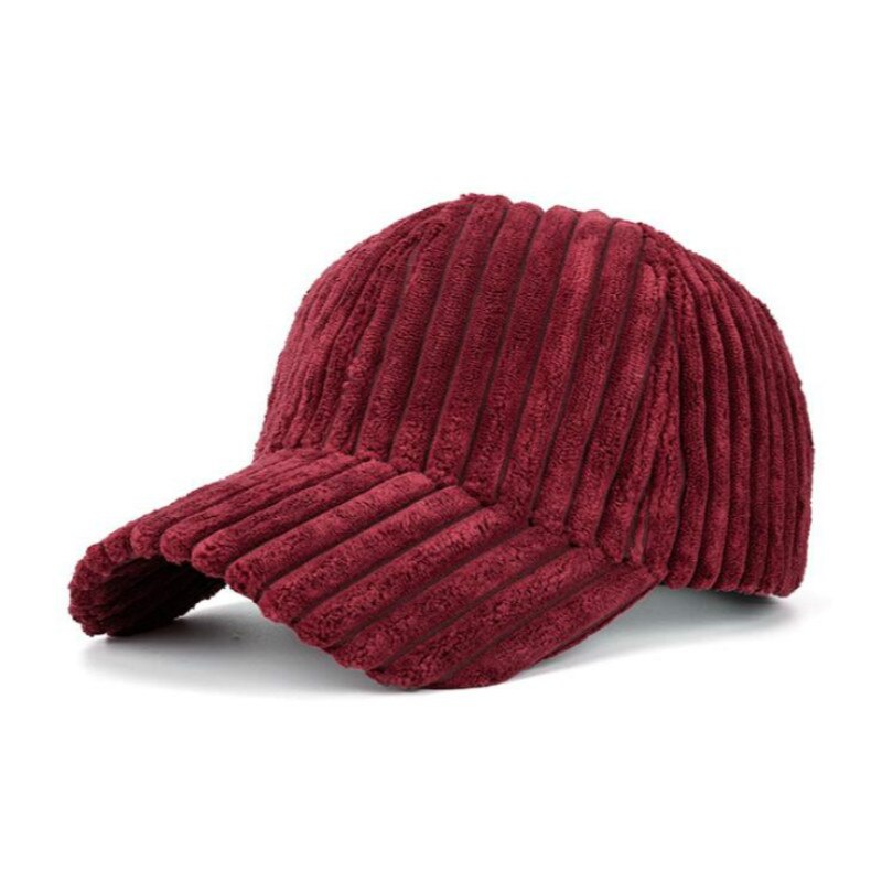 Warm Corduroy Winter Baseball Cap Outdoor Sport Blank Dikker Snapback Hoed Casual Plain Streep Trucker Hoed Bone: Wine Red