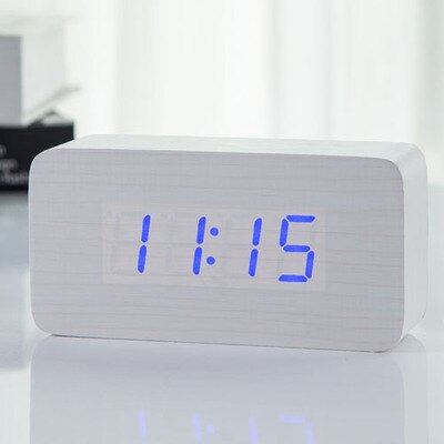 JINSUN Alarm Clocks Wood Bamboo LED Thermometer Digital Voice Table Clock Big Numbers Digital Clock KSW103: white-blue