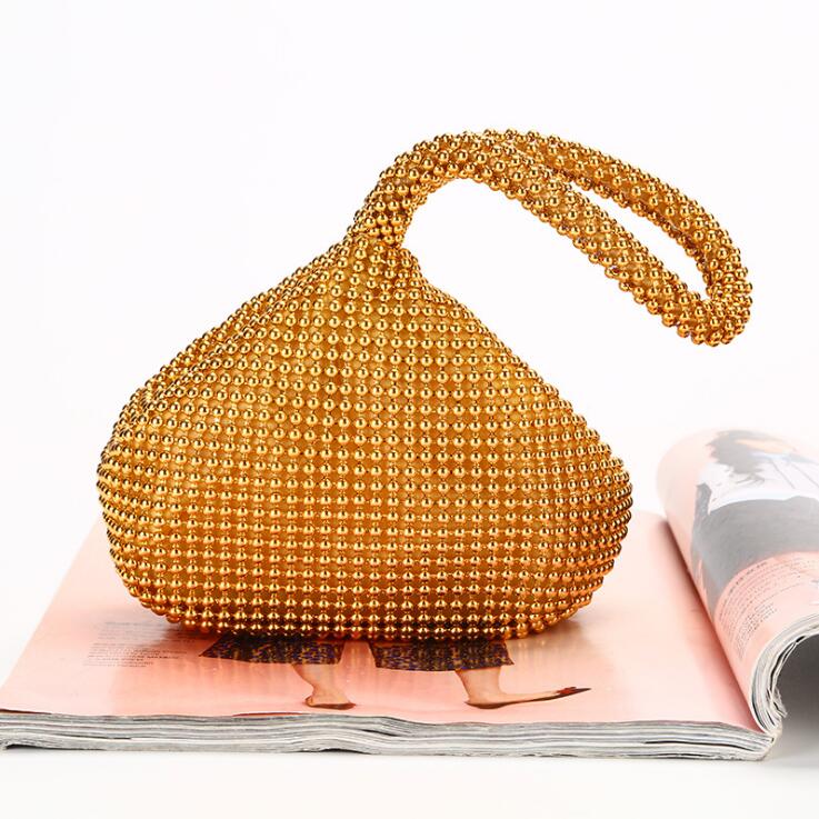 pearl hand bags women brilliant lady purses and handbags luxury diamond clutch bags borsa elegante donna: Alloy Gold