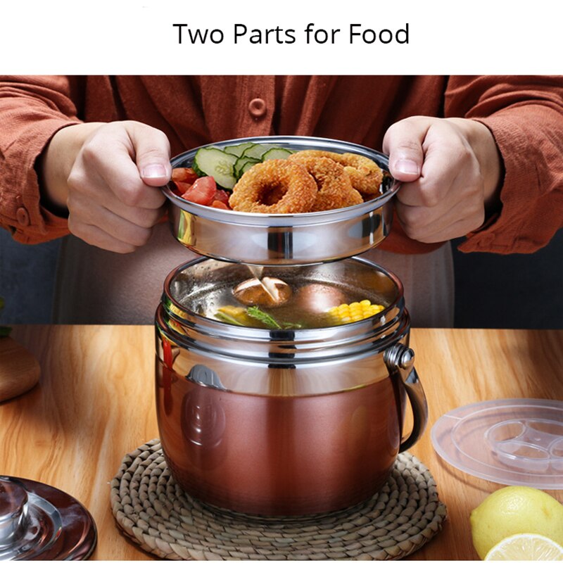 Termo portátil de acero inoxidable para comida, caja de almuerzo al vacío de 6-12 horas, tarro de sopa de 1,2/1.5L, caja Bento aislada, contenedor a prueba de fugas