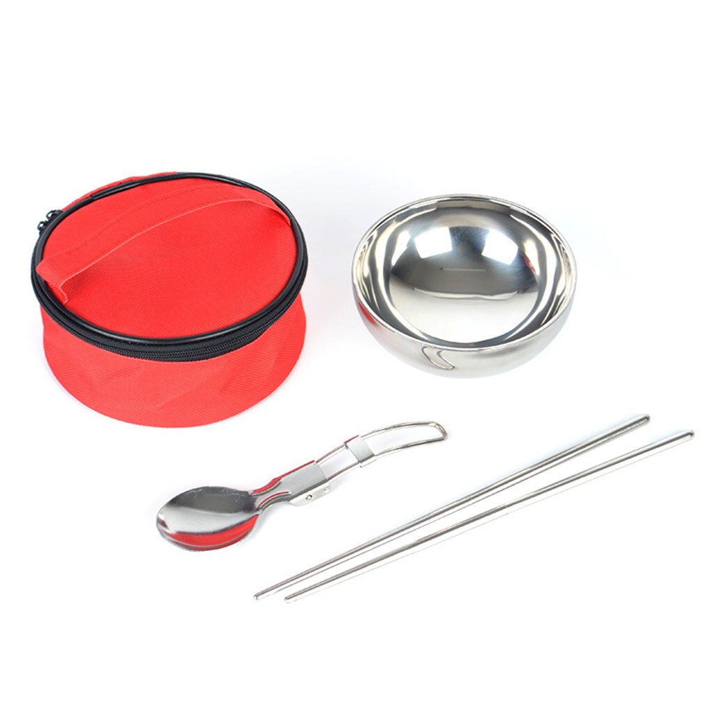 3 In1 Camping Servies Outdoor Pannenset Potten Toeristische Gerechten Bowler Keuken Tool Instrument Gebruiksvoorwerpen Wandelen Picknick Reizen: Rood