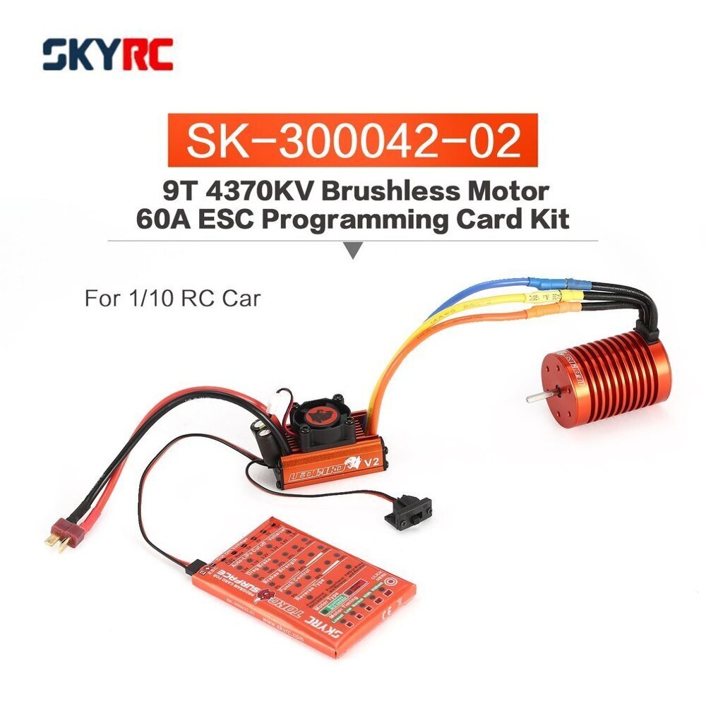 SKYRC SK-300042-02 9T 4370KV Brushless Motor 60A Brushless ESC Programming Card Combo Set for 1/10 RC Car Truck