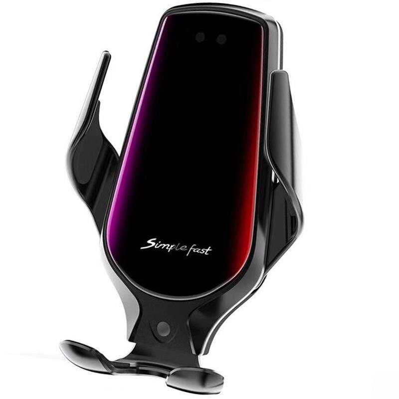 R3 Automatische Spann Auto Qi Drahtlose Ladegerät 10W Schnelle Lade Für Iphone 11 Pro XR XS Huawei P30 Pro auto-Sensor Telefon Halter: Black