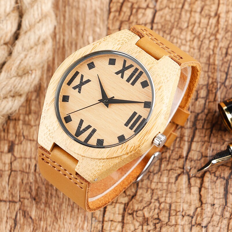 Reloj hecho a mano de madera natural relojes de madera de bambú creativos para hombre, reloj de pulsera con número de talla Simple, artículo de para hombre
