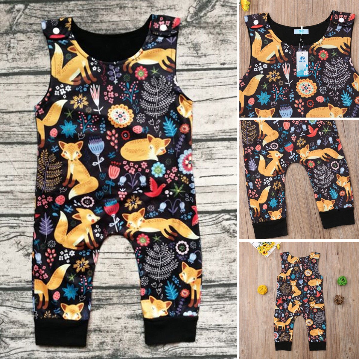 Canis recién nacido bebé niña zorro mono traje ropa 0-18 M niño bebé sin mangas bodies