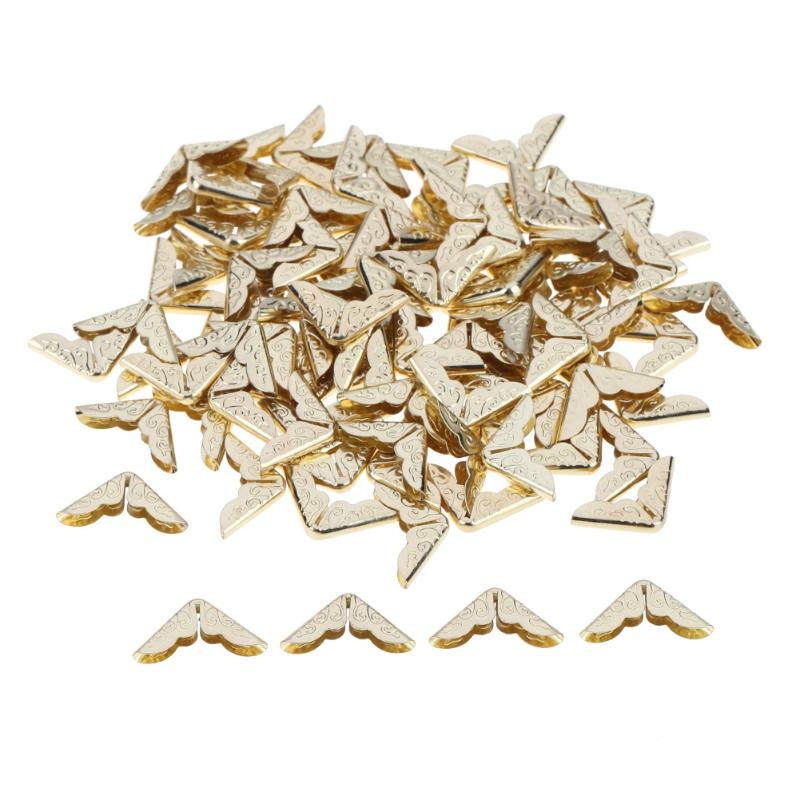 100 esquinas de Metal para libros, álbumes de recortes, álbumes de fotos, protectores de esquina, artesanías de Metal en oro plateado para menú de archivos de tarjetas: GOLD