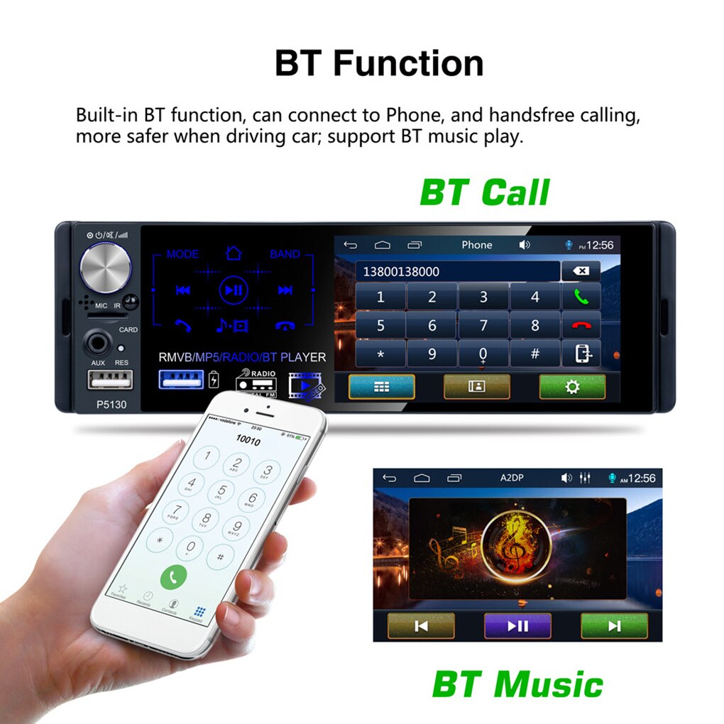 4.1 " 1 din kapacitiv pekskärm bluetooth bilstereo radio  mp5 spelare fm/am/rds+subwooferutgång+gratis kamera