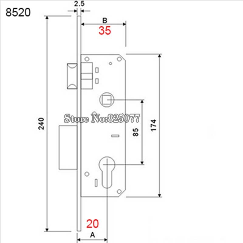 1PCS Brand European Style Narrow Mortise Lock Body Aluminum Door Lock 8520/8525/8530/8535 Lock Body KF195: 8520
