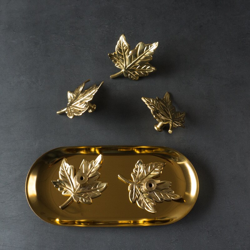 Koperen Handgrepen Esdoorn Bladeren Vormige Handgrepen Golden Massief Messing Kast Deurknoppen Dresser Trekkers Diy Meubels Handvat Hardware
