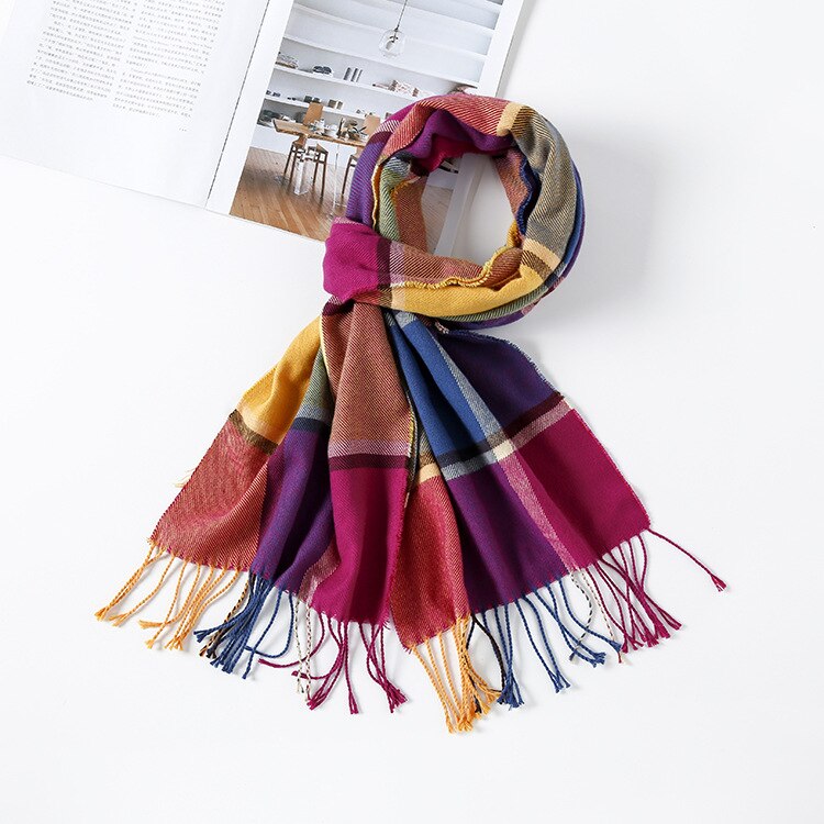 Kleurrijke Kasjmier Sjaals Herfst Winter Leuke Zachte Plaid Vrouwen Sjaal Warm Dames Sjaal Lange Wrap pashmina Unisex Vrouwelijke: Purple