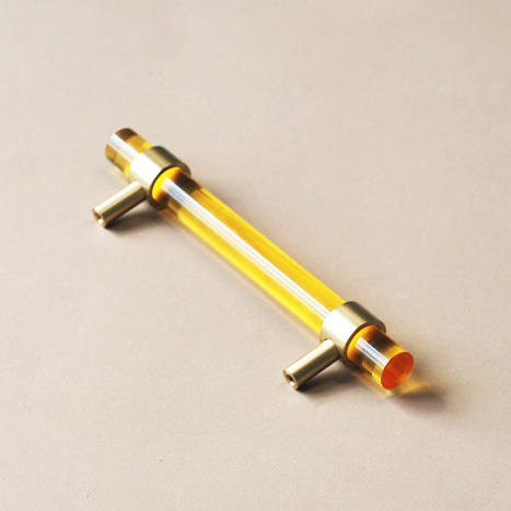 Poignée et boutons de porte d'armoire, style nordique moderne, pour armoire, commode, tiroir, cuivre pur, Double trou, cristal: YELLOW