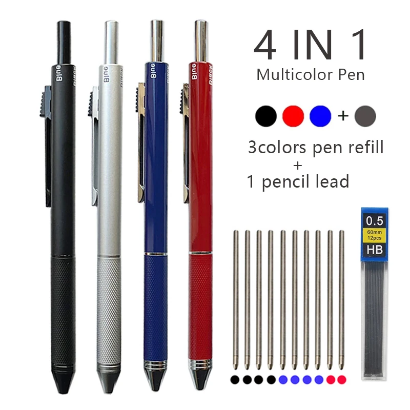 Gravity Sensor 4 In 1 Multicolor Gel Pen Set 0.5mm Black Blue Red Ink Ball Pen and 1 Pencil Lead School Office Stationery