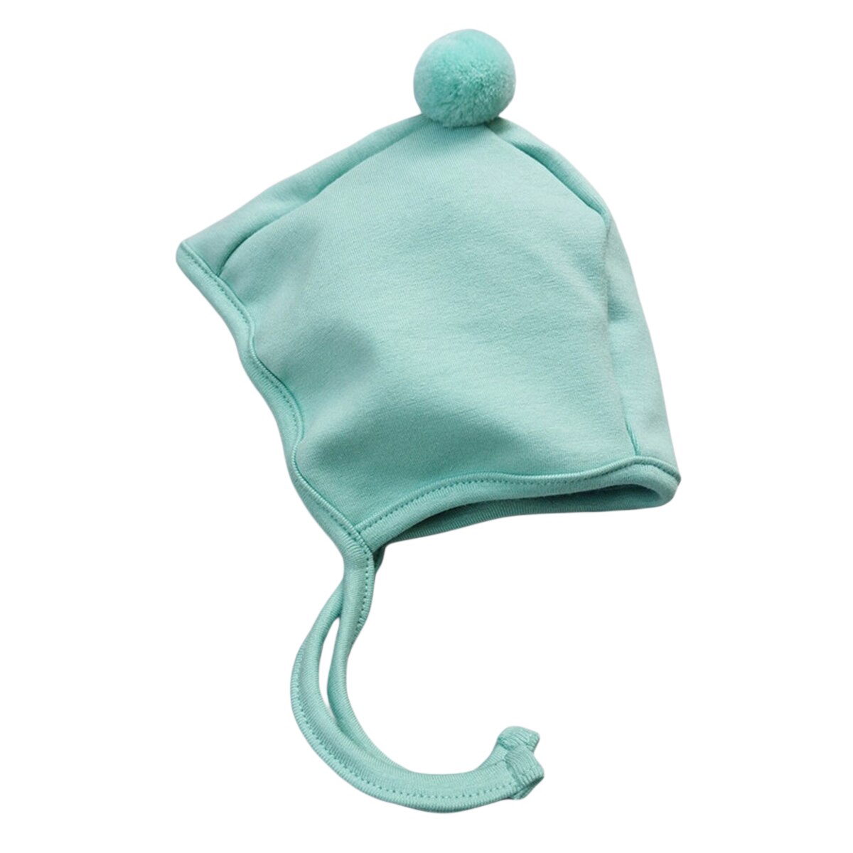 Winter Baby Boy Girl Warm Cap Hat No-Brim Plush Ball Hat Beanie Bear Ears Solid Strap Caps: sky blue