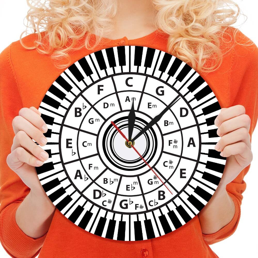 Black and white piano keys 3D Wall Clock Music Notes Silhouette Decorative Clock Pianist Art Watch Wall Clocks