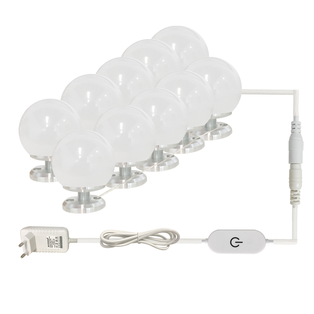 LED 12V Makeup Mirror Light Bulb Hollywood Vanity Lights Stepless Dimmable Aluminum Wall Lamp 6 10 Bulbs Kit for Dressing Table