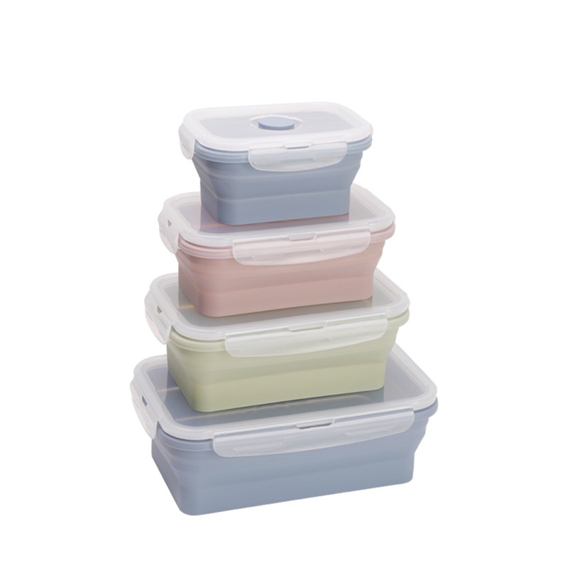Silicone Rectangle Lunch Box Collapsible Bento Box Folding Food Container Bowl for Dinnerware Tableware