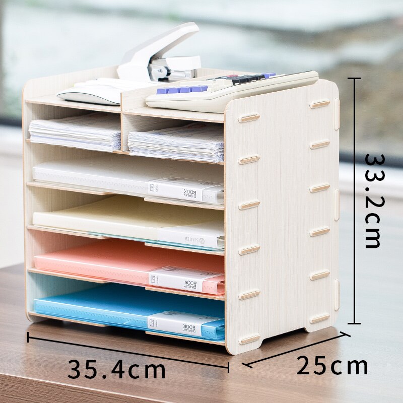 Étagère de rangement de bureau multifonctionnelle, en bois , papeterie de bureau, classeur de données, organisateur simple à plusieurs niveaux: Saussurea