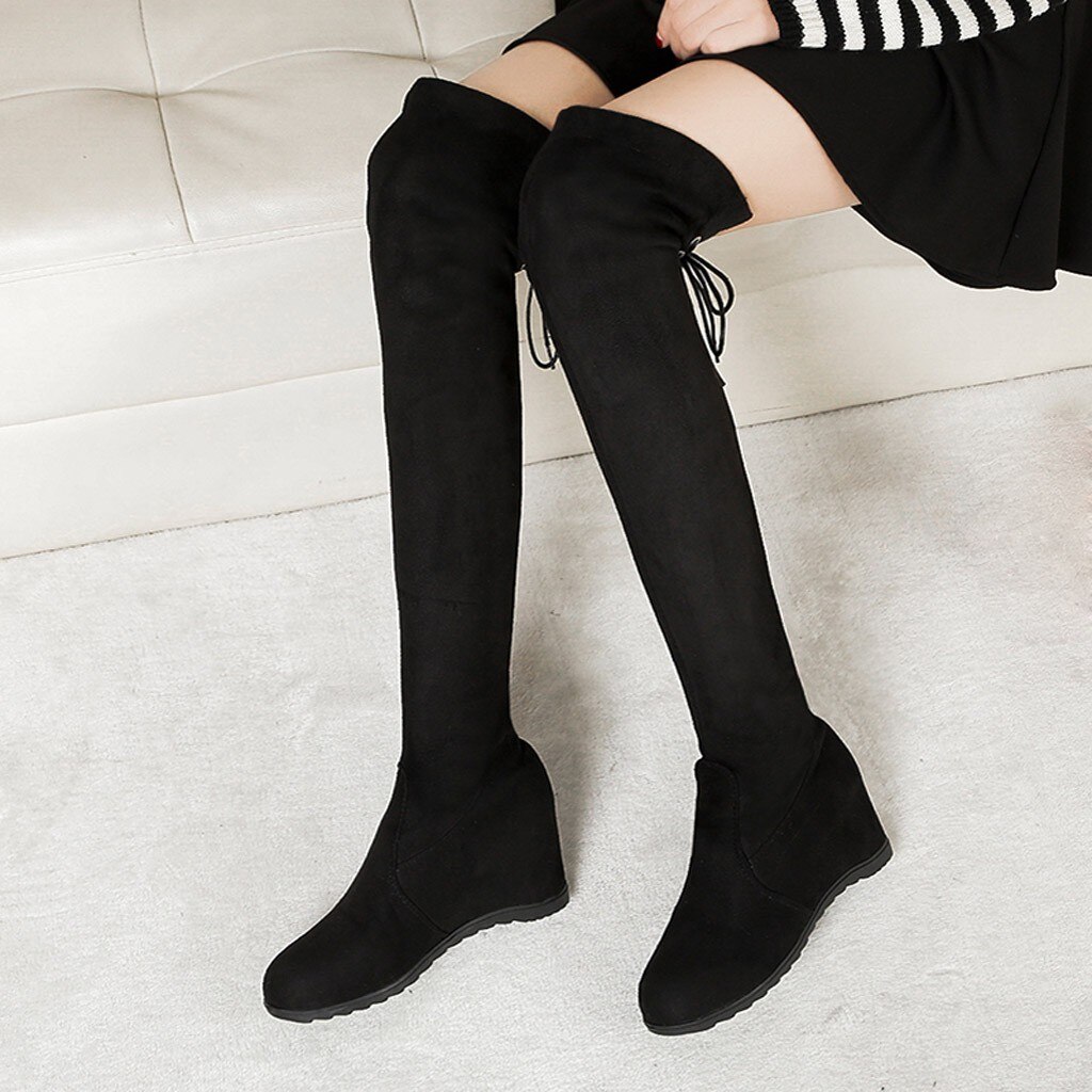 Longues chaussures en cuir femme hiver sur genou bottes femmes augmenté sur élastique Stretch plate-forme chaussures botte