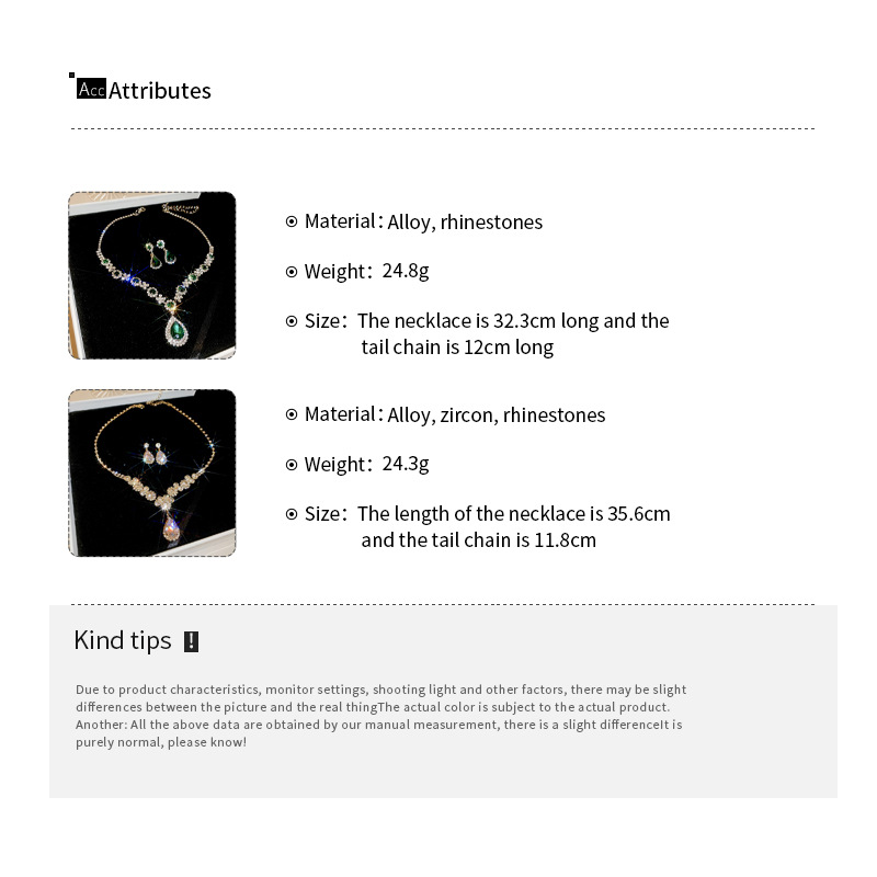 Shiny Crystal Necklace Earrings Women's Big Water Droplet Rhinestone Necklaces Wedding Evening Dress Jewelry Set