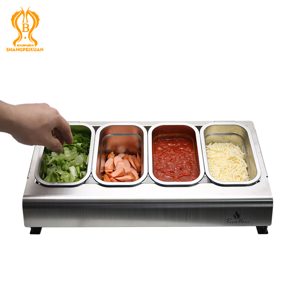 Stainless Steel Pizza Seasoning Container Pizza Topping Station with PP Visiable Lid Fridge Storage Pizza Ingredients Container