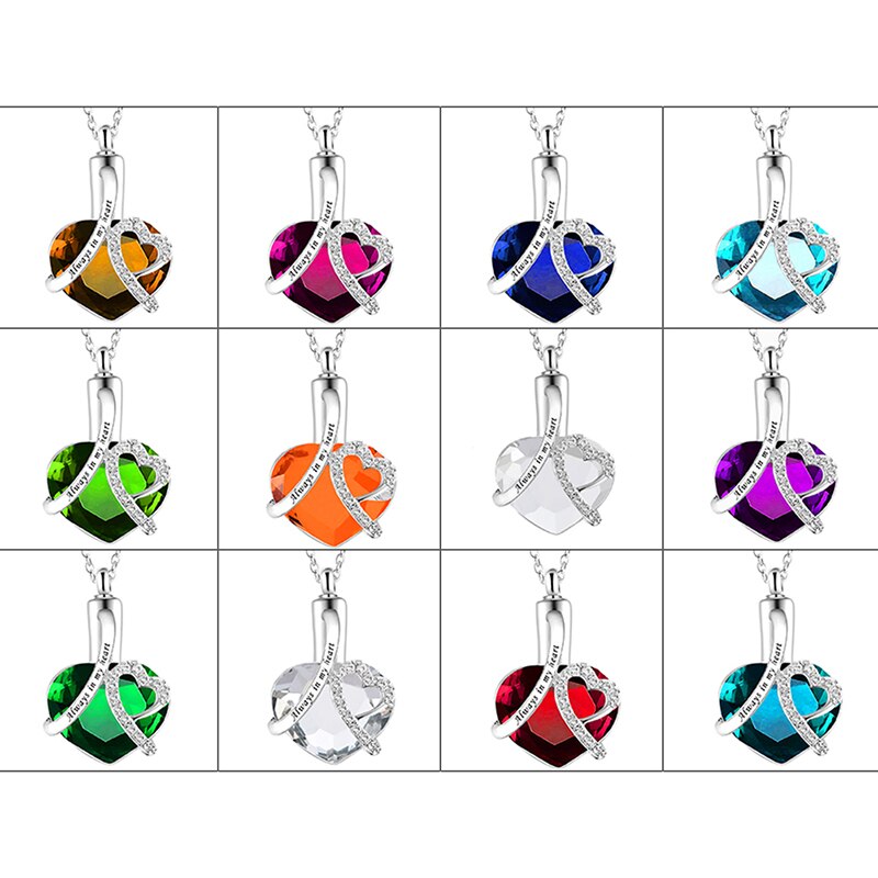 Always in my heart Locket screw Heart cremation memorial ashes urn birthstone necklace jewelry keepsake pendant